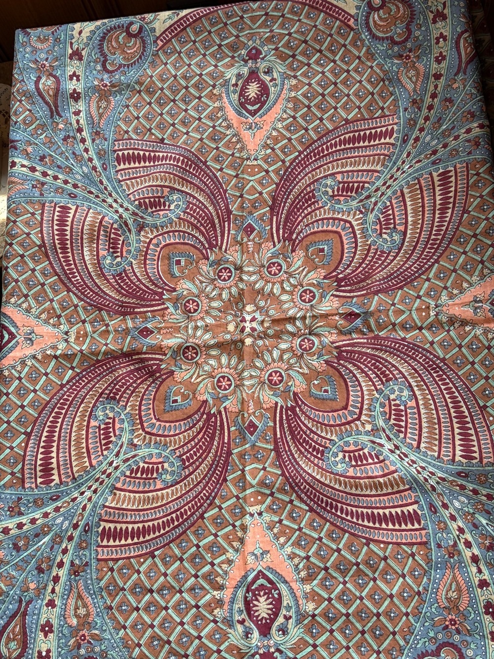 100% Cotton Paisley Floral Square Scarf Wrap Vintage Made in India 40” Boho